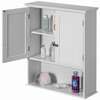 Basicwise Wall Mount Wooden Medicine Cabinet Organizer Double Door 2 Shelves, and Open Display Shelf, White QI004608.WT